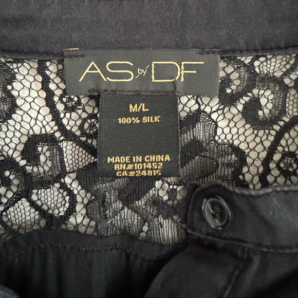 AS by DF Black Silk Lace-Inset Blouse – Size M/L - Picture 2 of 5